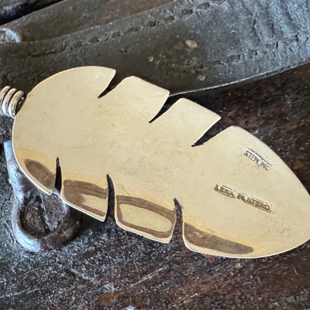 Native made Feather Pendant with Golden Hills stone - artist Lena Platero - Picture 4 of 5